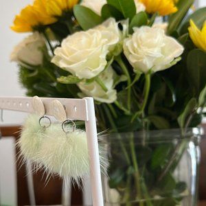 Mint Green and Pearl Fuzzy Stud Drop Earrings